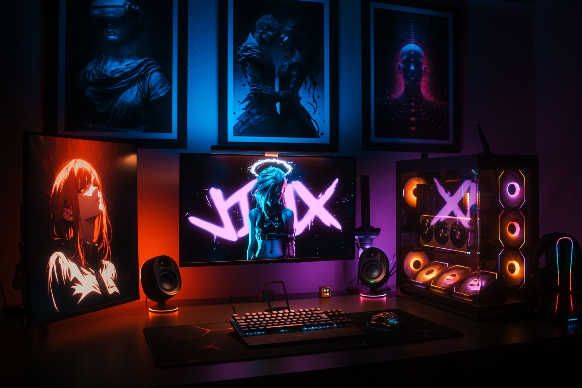 setup gaming PC néons