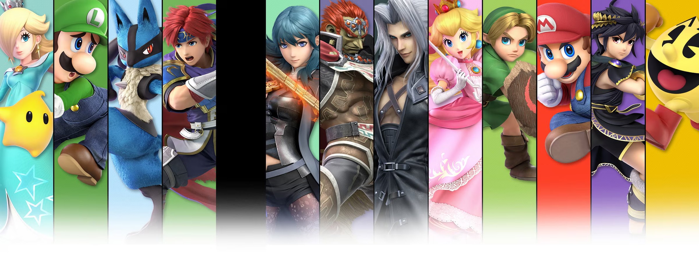 Grille d'indices colorés du jeu Smashdle avec des combattants de Super Smash Bros