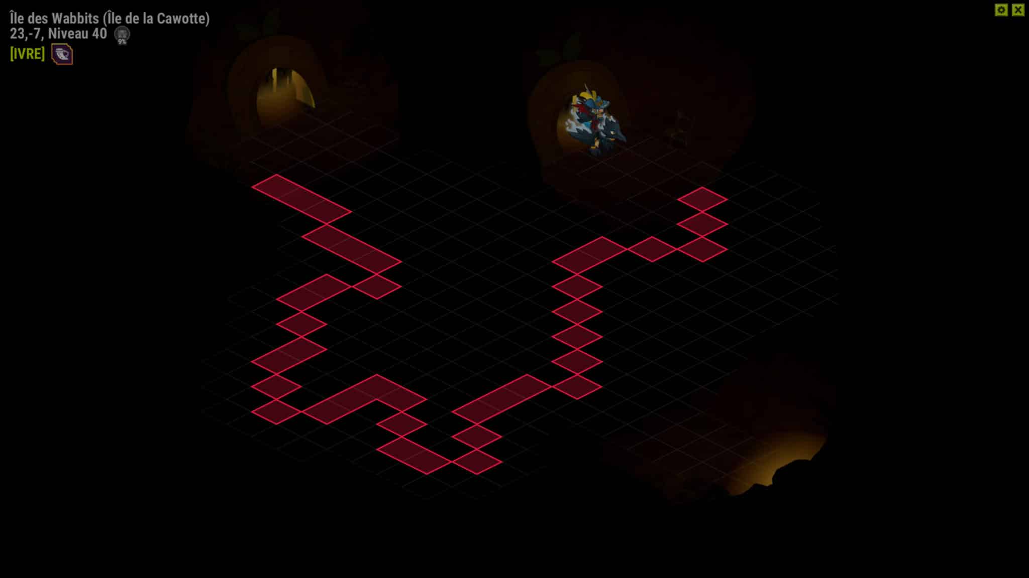 Personnage de Dofus sur l'Île de la Cawotte pendant la quête Il y a un os de Wabbit